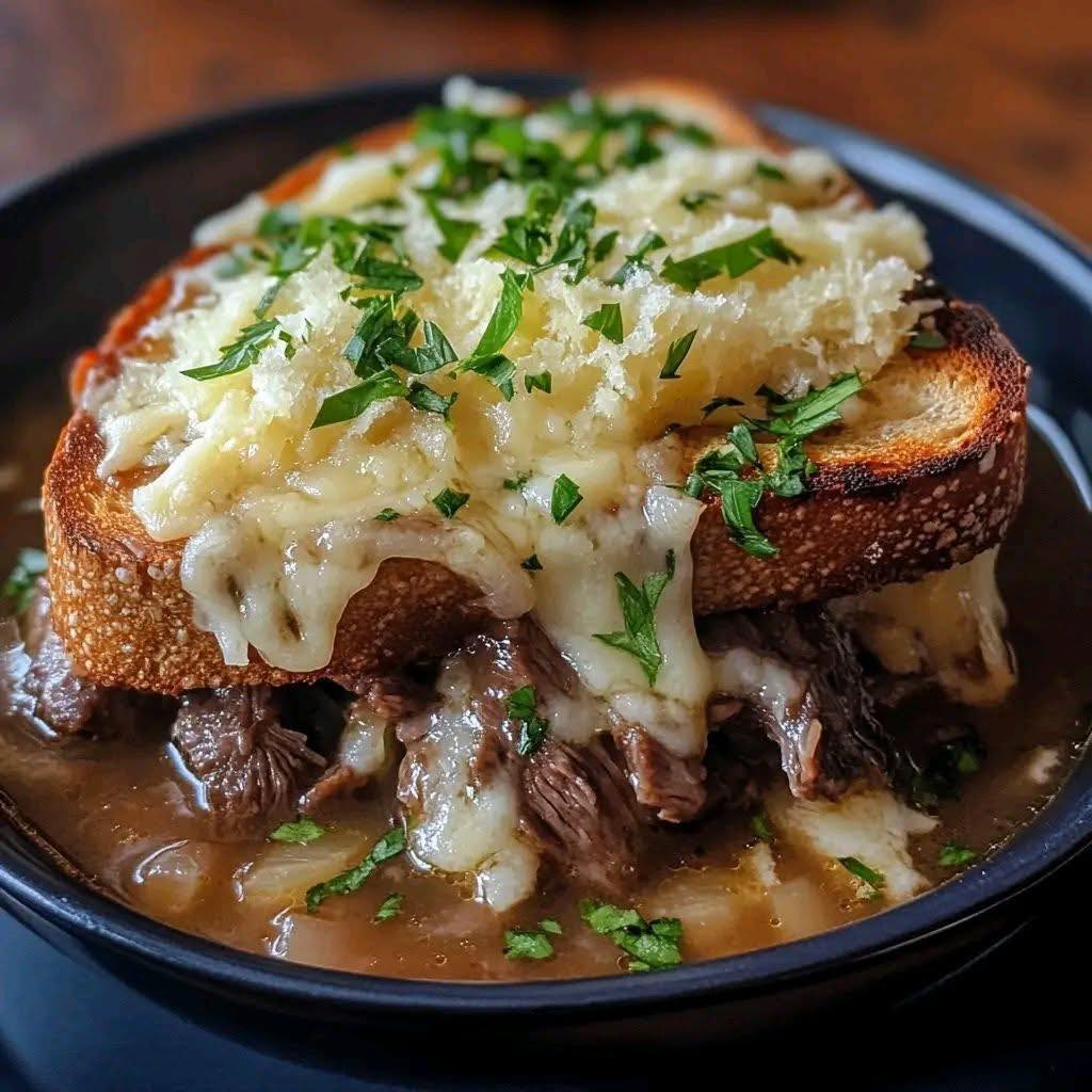 French Onion Short Rib Soup with Cheesy Gruyère Toast