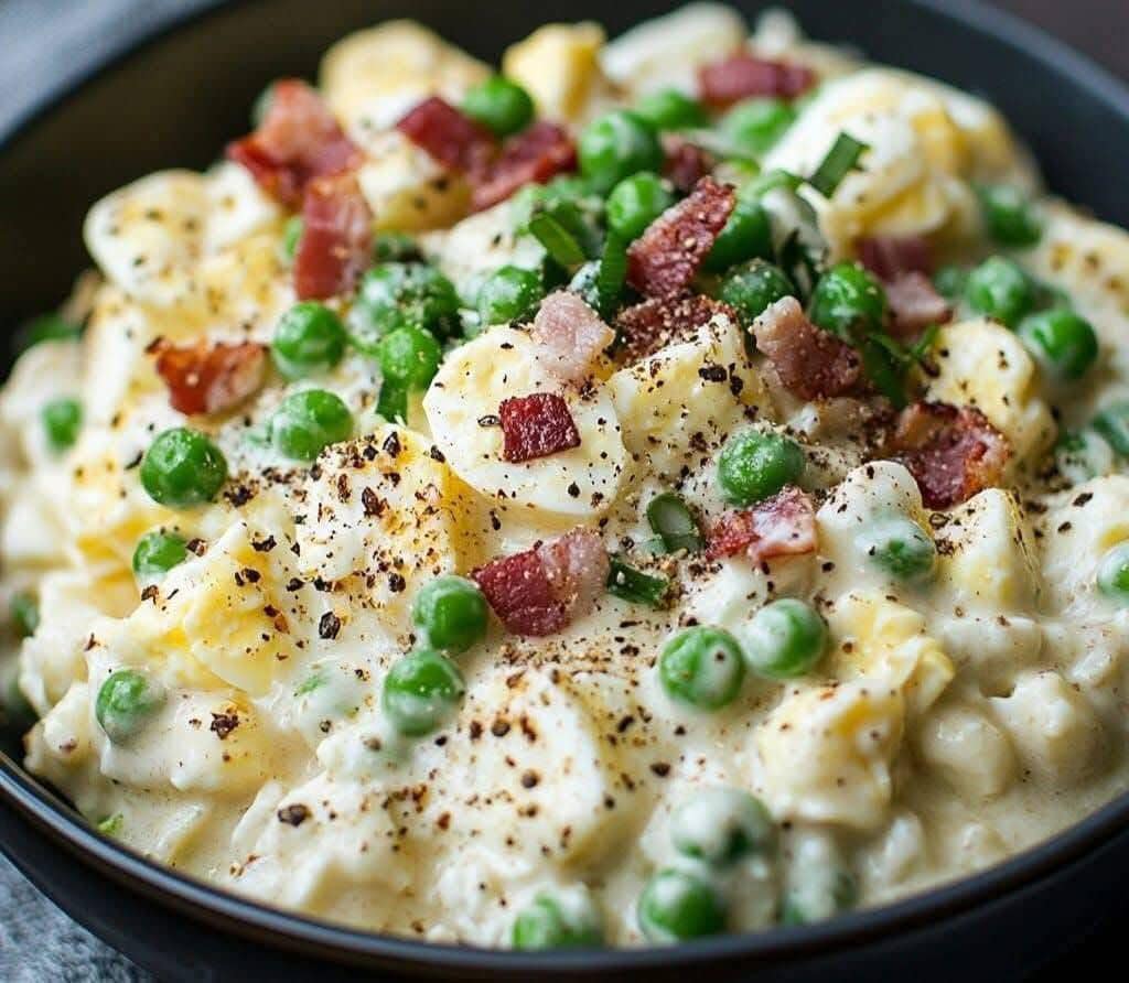 Creamy Potato and Pea Salad with Bacon