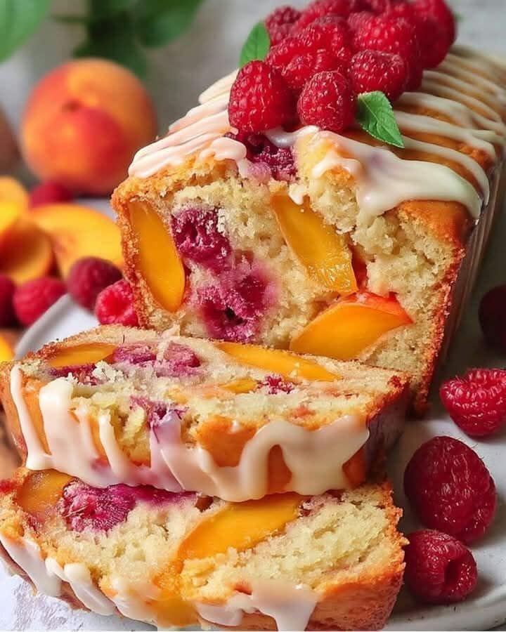 Juicy Peach Raspberry Cake