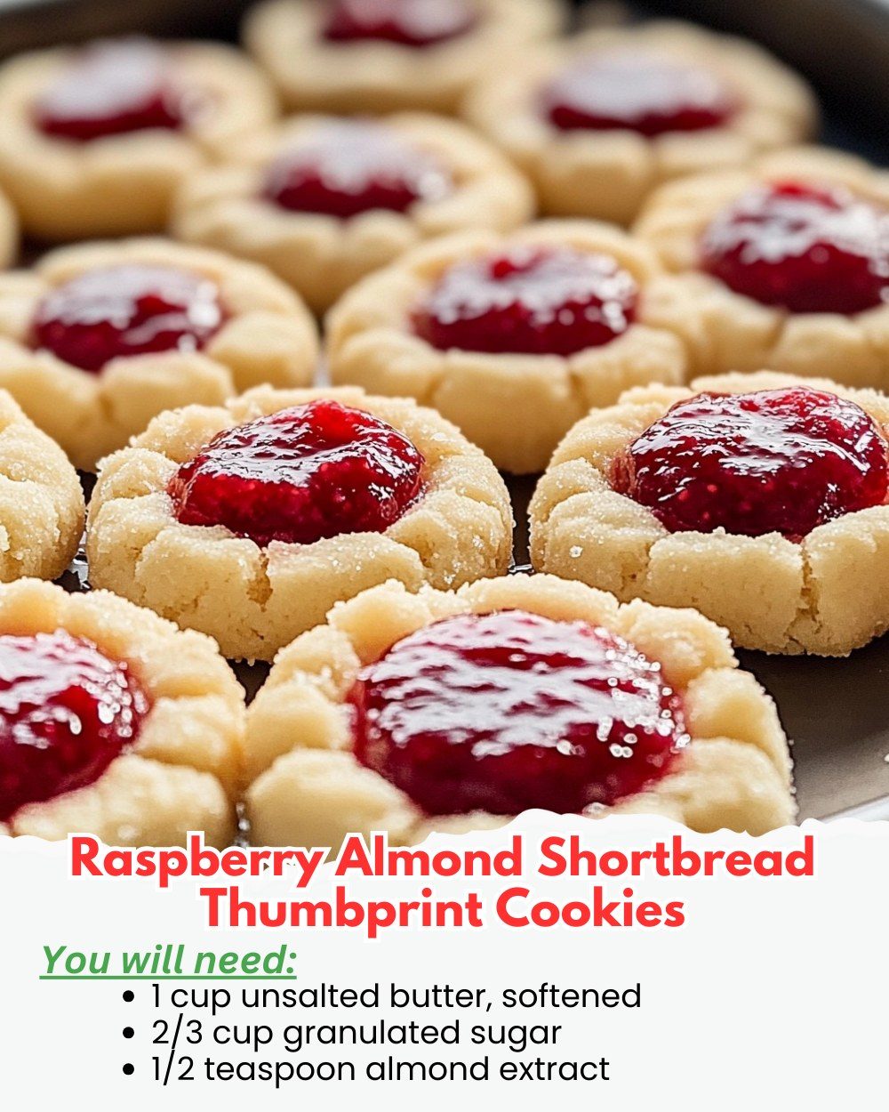 Raspberry Almond Shortbread Thumbprint Cookies
