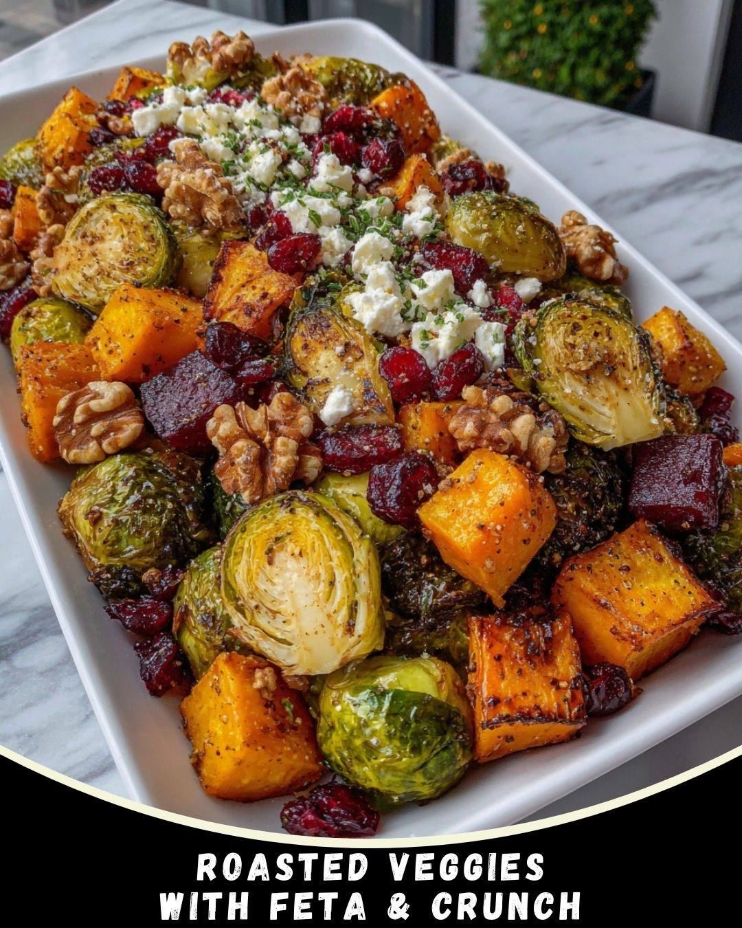 Roasted Veggie Sheet Pan Mix Sweet, salty, crunchy – one cozy pan with melty feta on top.