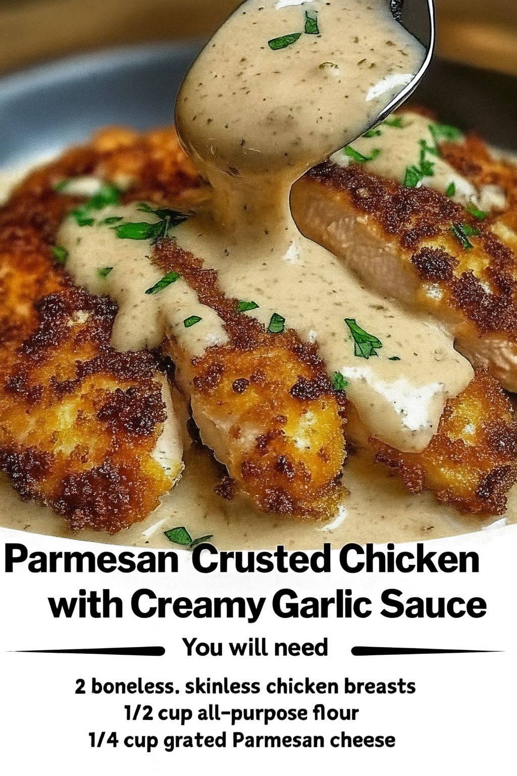 Parmesan Crusted Chicken with Creamy Garlic Sauce
