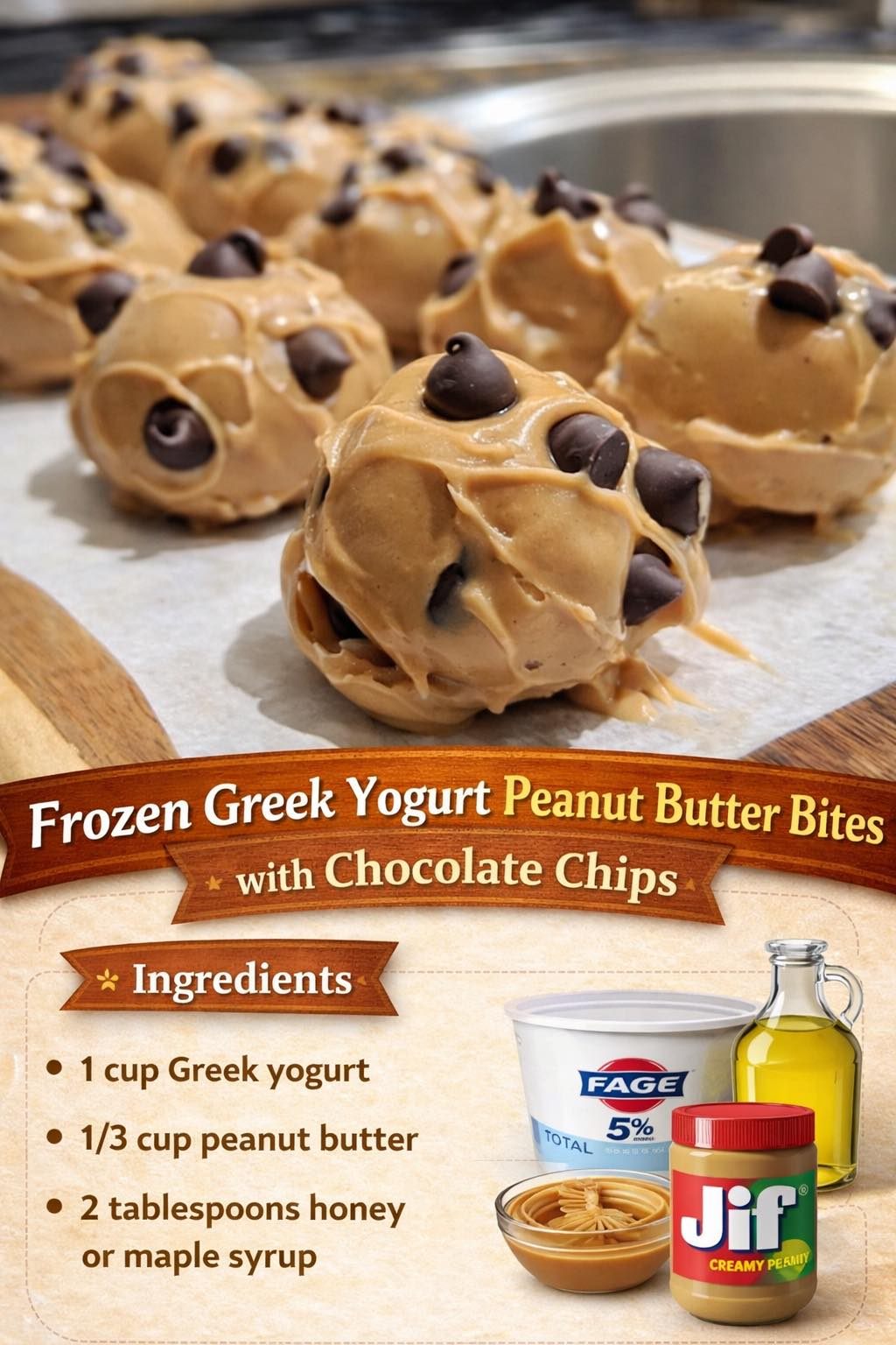 Frozen Greek Yogurt Peanut Butter Bites with Chocolate Chips