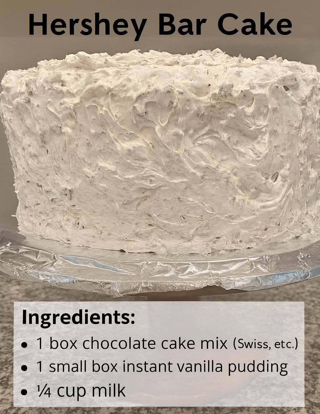 This Hershey Bar Cake is to die for! I’ve actually forgotten to put the pudding in, and it was still good. Hershey Bar Cake