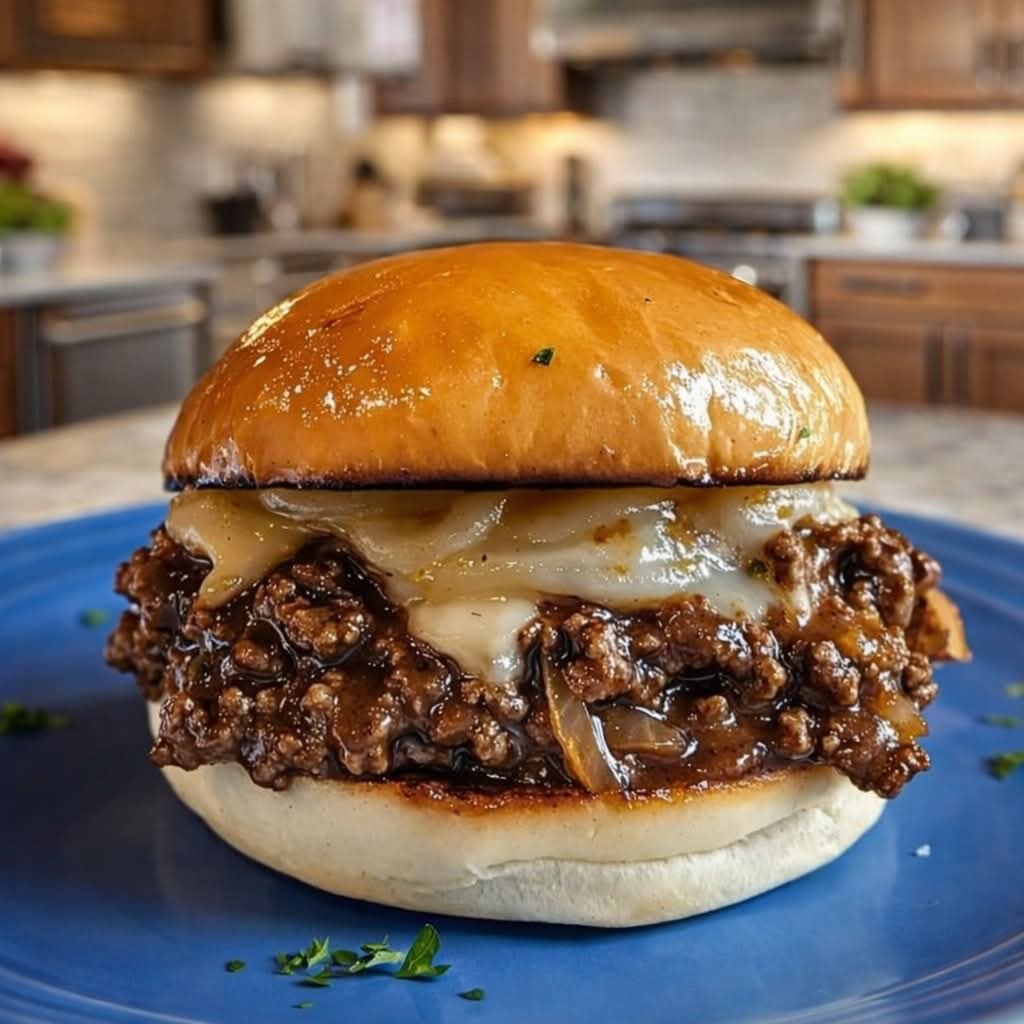 Cheesy Beef & Caramelized Onion Burger