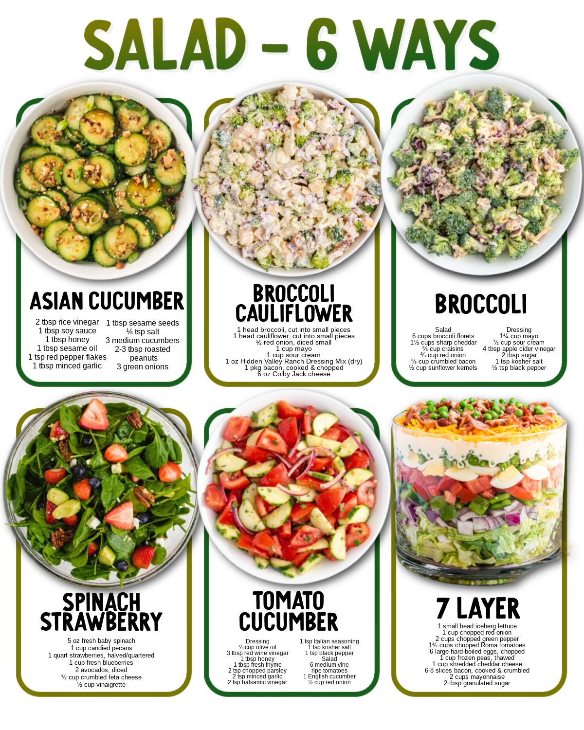 Eating salad doesn’t have to be boring  These salads made 6 different ways are fresh, flavorful, and perfect for mixing things up all week long—no sad lunches here!