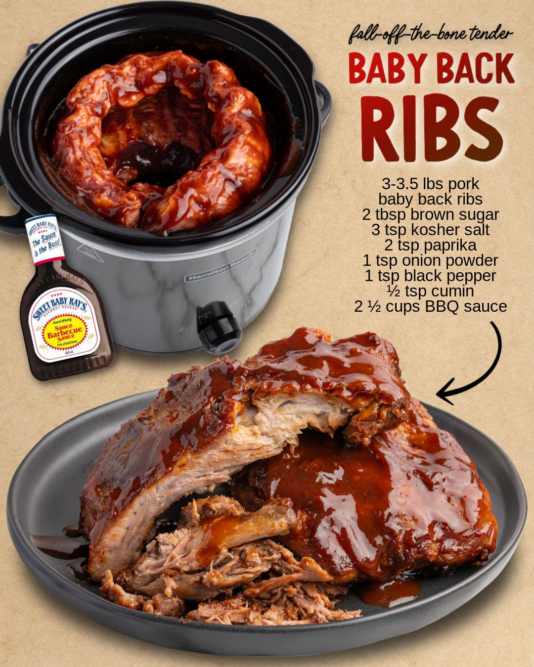 Fall-off-the-bone tender and packed with flavor  These Baby Back Ribs are slow-cooked until juicy, then finished with a sticky, finger-licking sauce that makes every bite irresistible. Perfect for family dinners, game days, or anytime you’re craving serious comfort food. 