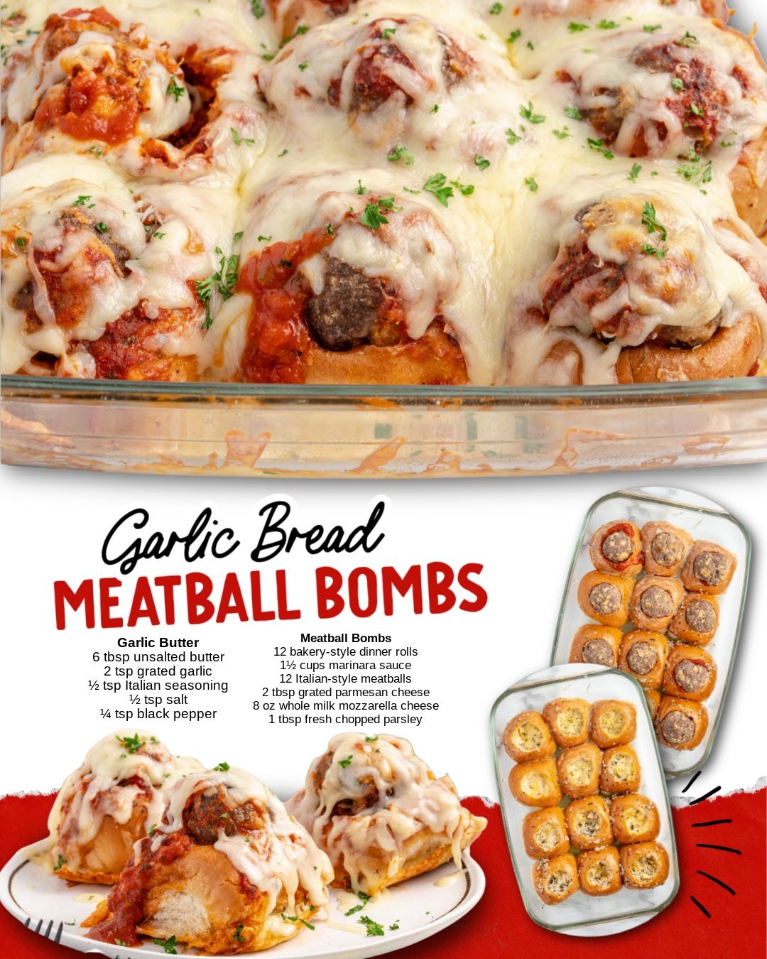 Cheesy, garlicky, and packed with flavor  These Garlic Bread Meatball Bombs are made for dipping—marinara or ranch?