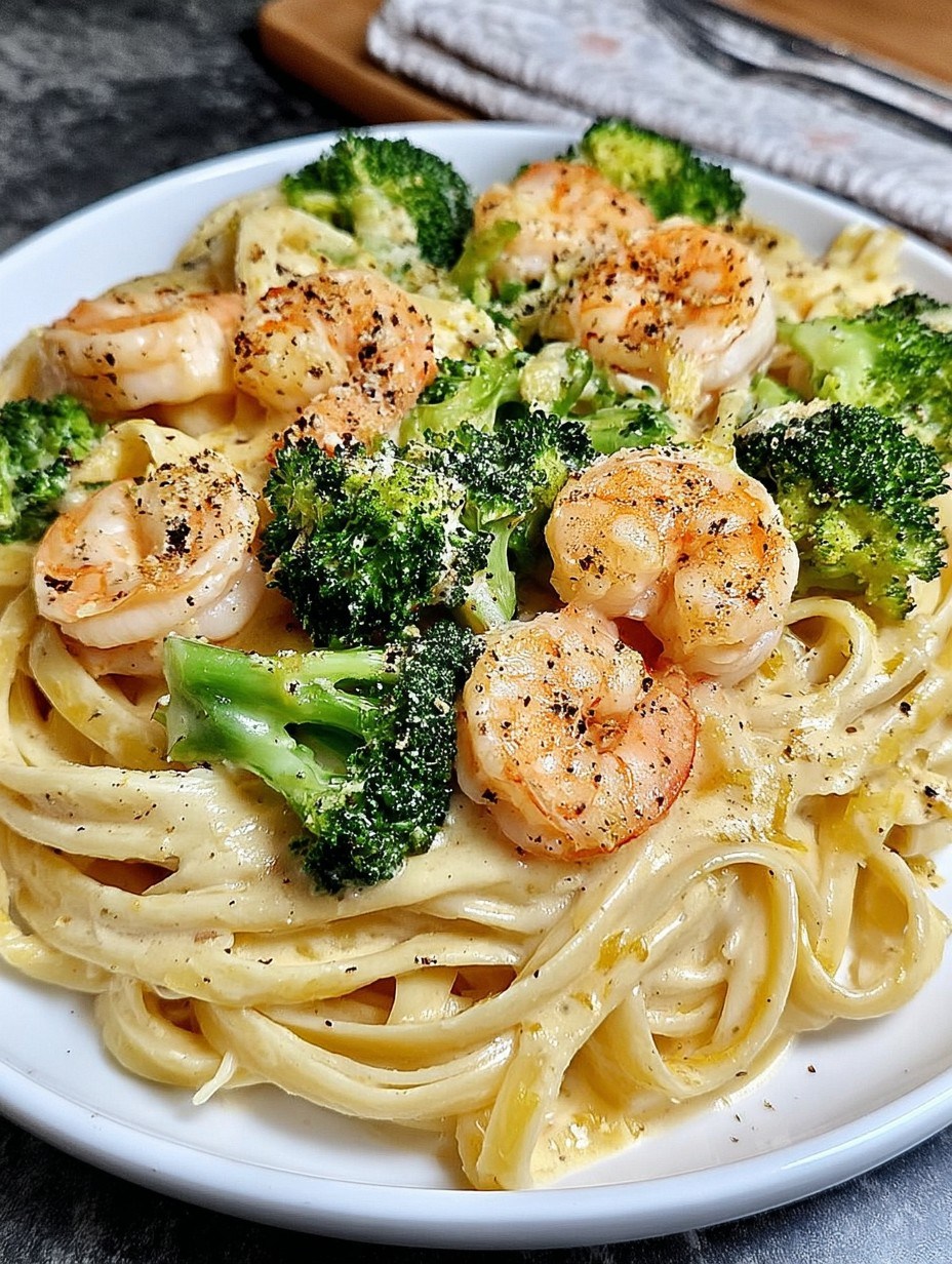 CREAMY SHRIMP & BROCCOLI ALFREDO PASTA