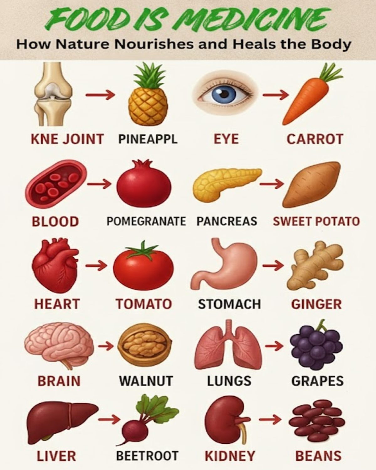 🍎 Food is Medicine! Nature has provided us with foods that look like the organs they hea
