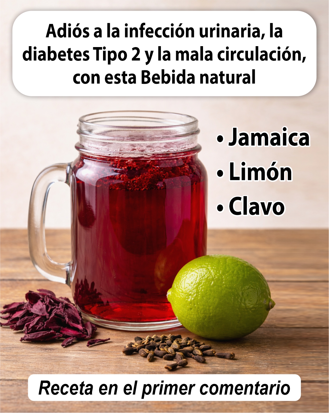 Podrás despedirte de la infección urinaria, la diabetes tipo 2 y los problemas de circulación gracias a esta infusión natural preparada con flor de Jamaica, clavo de olor y limón.