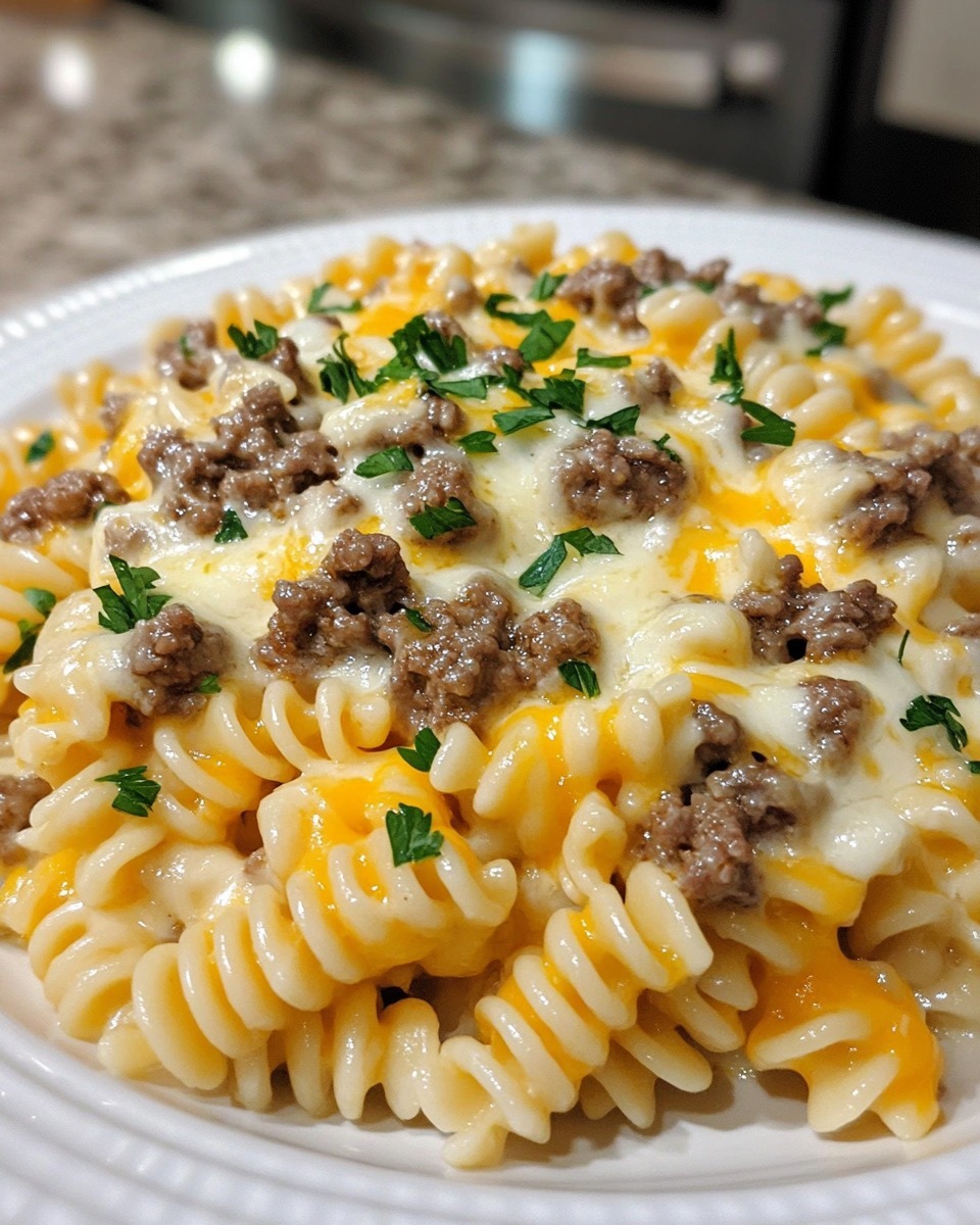 CHEESY ROTINI WITH GARLIC BUTTER BEEF