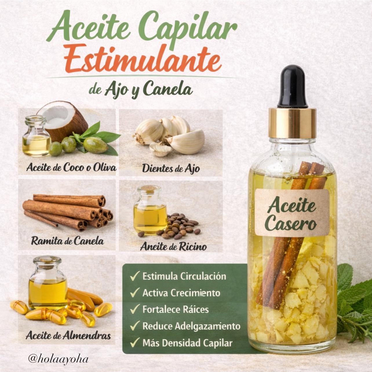  4. Aceite capilar estimulante de ajo y canela